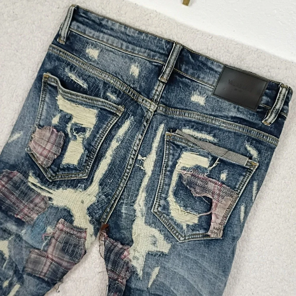Valabasas Jeans Distressed Patchwork Men 30 Blue Slim Stacked Streetwear Denim